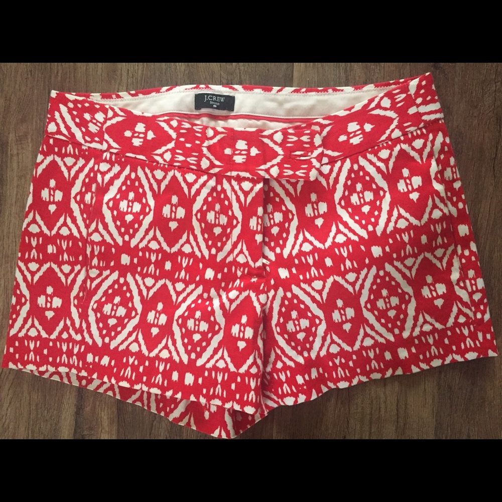 J Crew 3 inch Stretch, Red White Print Shorts